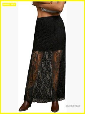 Y2K Lace Maxi Skirt Sexy Mesh Sheer Bodycon Festival Concert Outfit